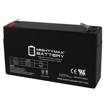 MIGHTY MAX BATTERY 6V 1.3Ah SLA Replacement Battery for Zeus PC1.3-6F1 MAX3948582